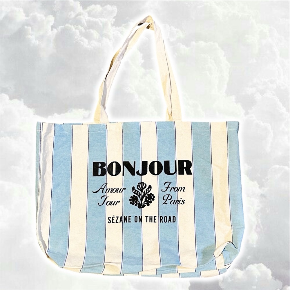 Sezane Blue and Cream Striped Tote Bag